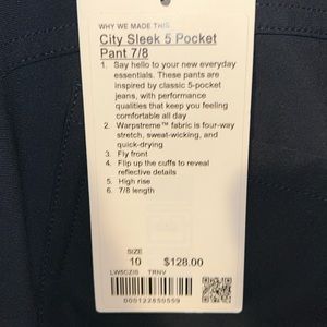 Lululemon City Sleek 5 Pocket 7/8 Pant NWT